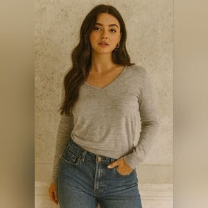 Calvin Klein Beaded Spell Out Lightweight Sweater M Gray Vneck Logo Designer Bli
